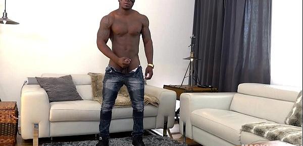  Straight Muscle Hunk Cable Guy Jerking His Big Black Dick